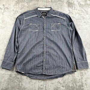 Buckle Black Shirt Mens XL Athletic Fit Blue White Button Long Sleeve BKE Westen
